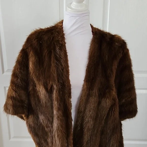 Exclusive Lynbrook Furs Brown Stole Cape Shrug Shawl Cover Up Fur Large Vintage - Picture 3 of 16